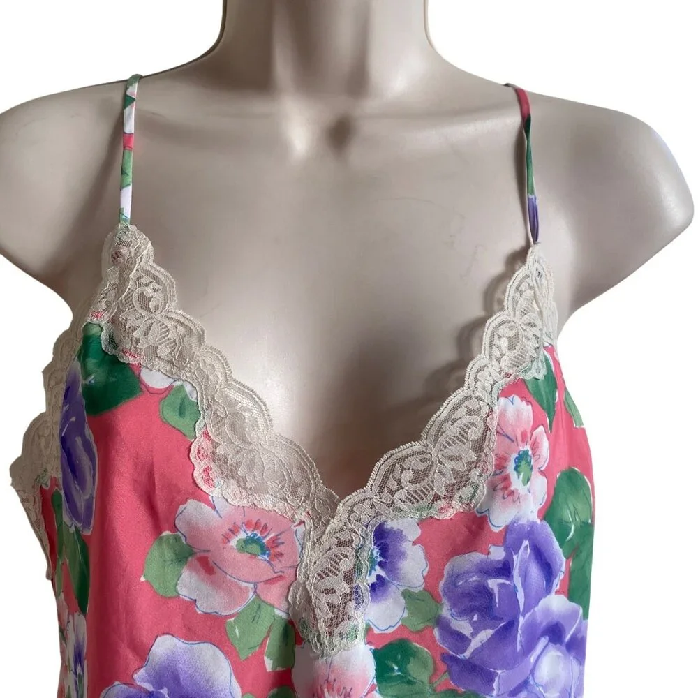 Victoria's Secret 80s Vintage Camisole Gold‎ Label Floral Pink Purple Roses Smal
